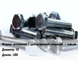 Болт анкерный, с шестигранной головкой, с гайкой 10х200